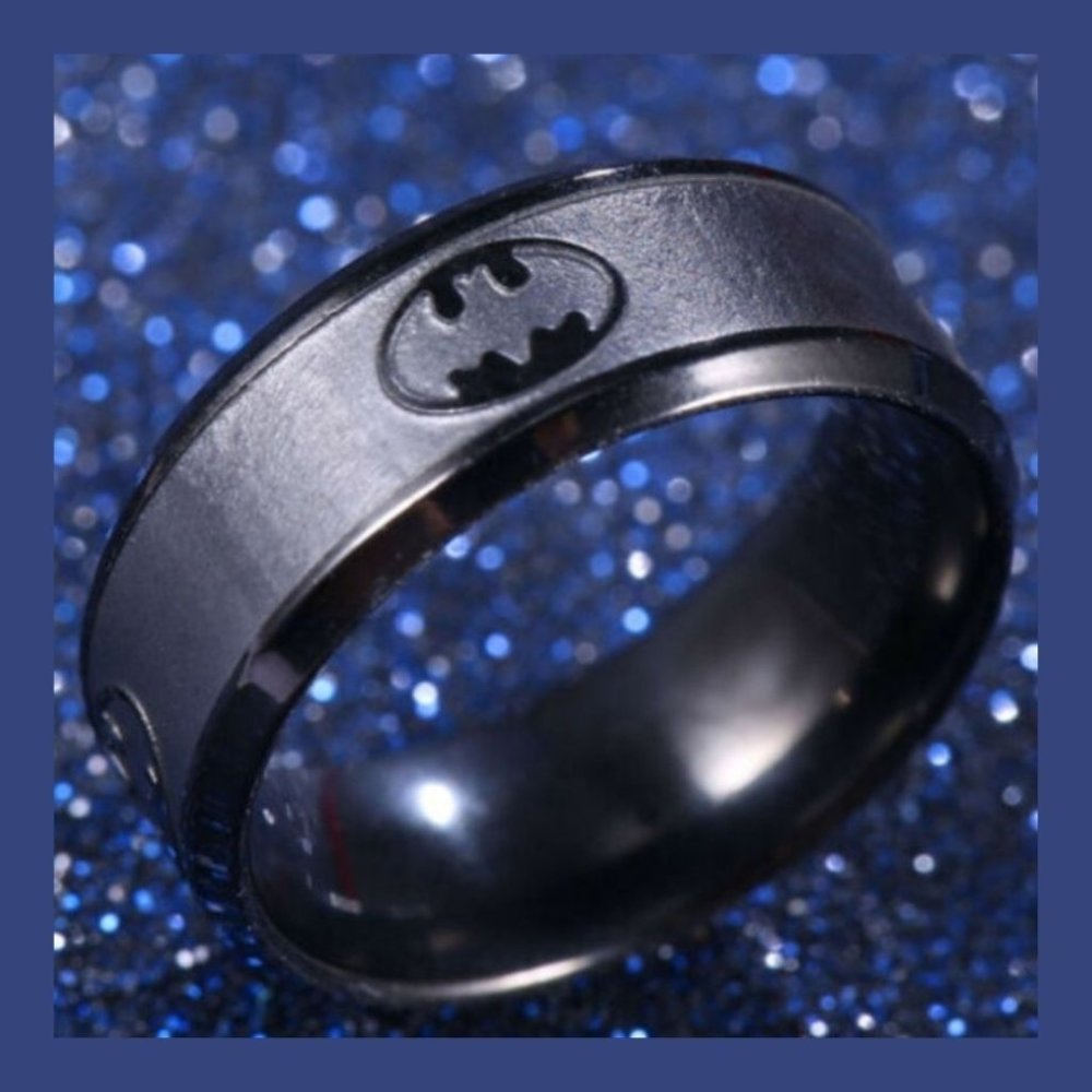 Black Super Hero Stainless Steel 8mm Ring - Picture 2 of 3